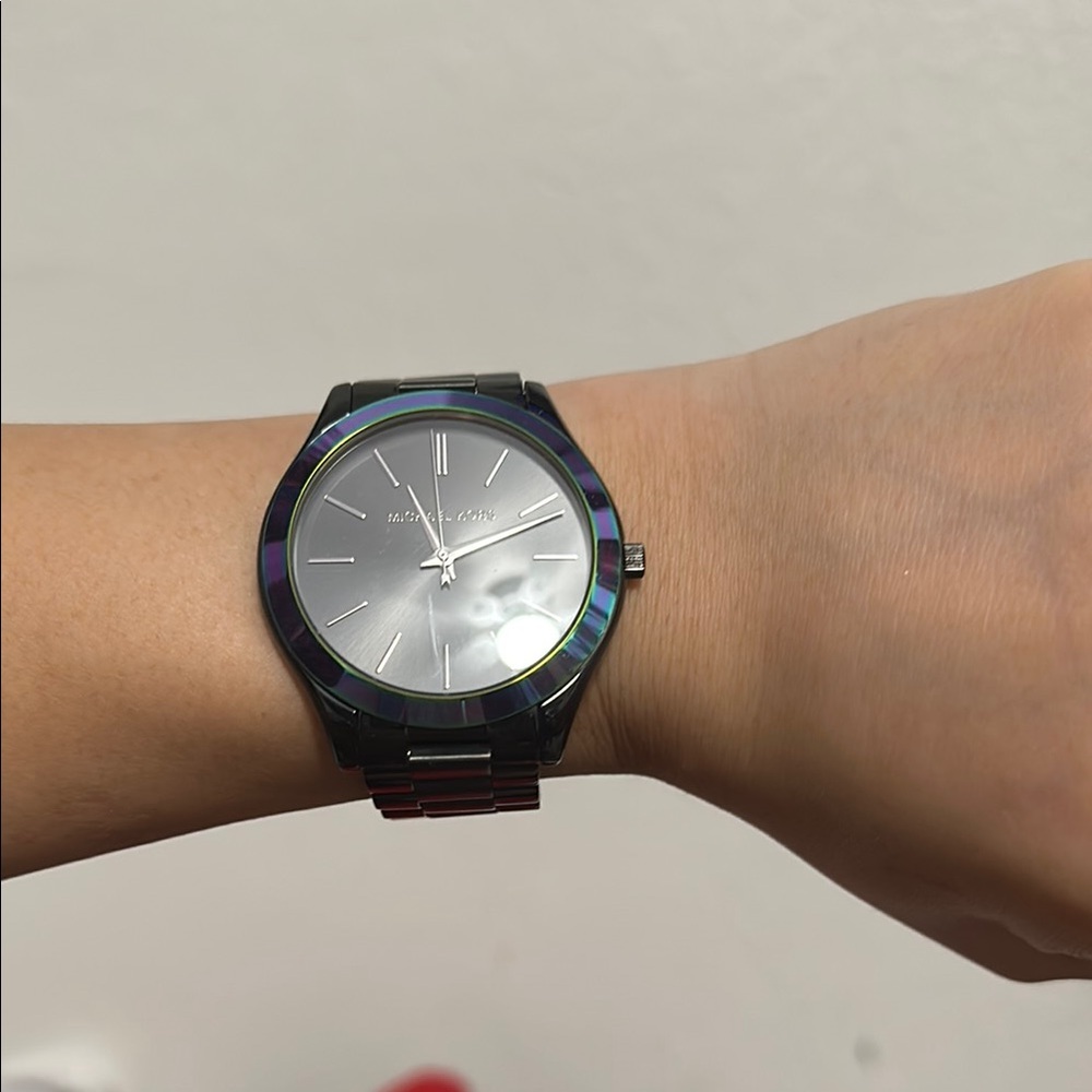 Michael Kors Iridescent Black and Silver Watch